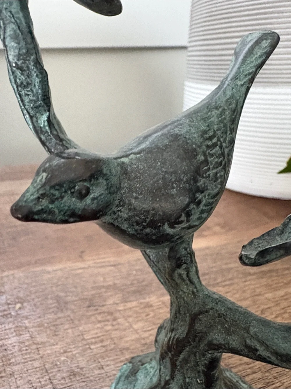 Pier 1 Metal Decorative Verdigris Bird & Floral Candle Holder  made in Korea
